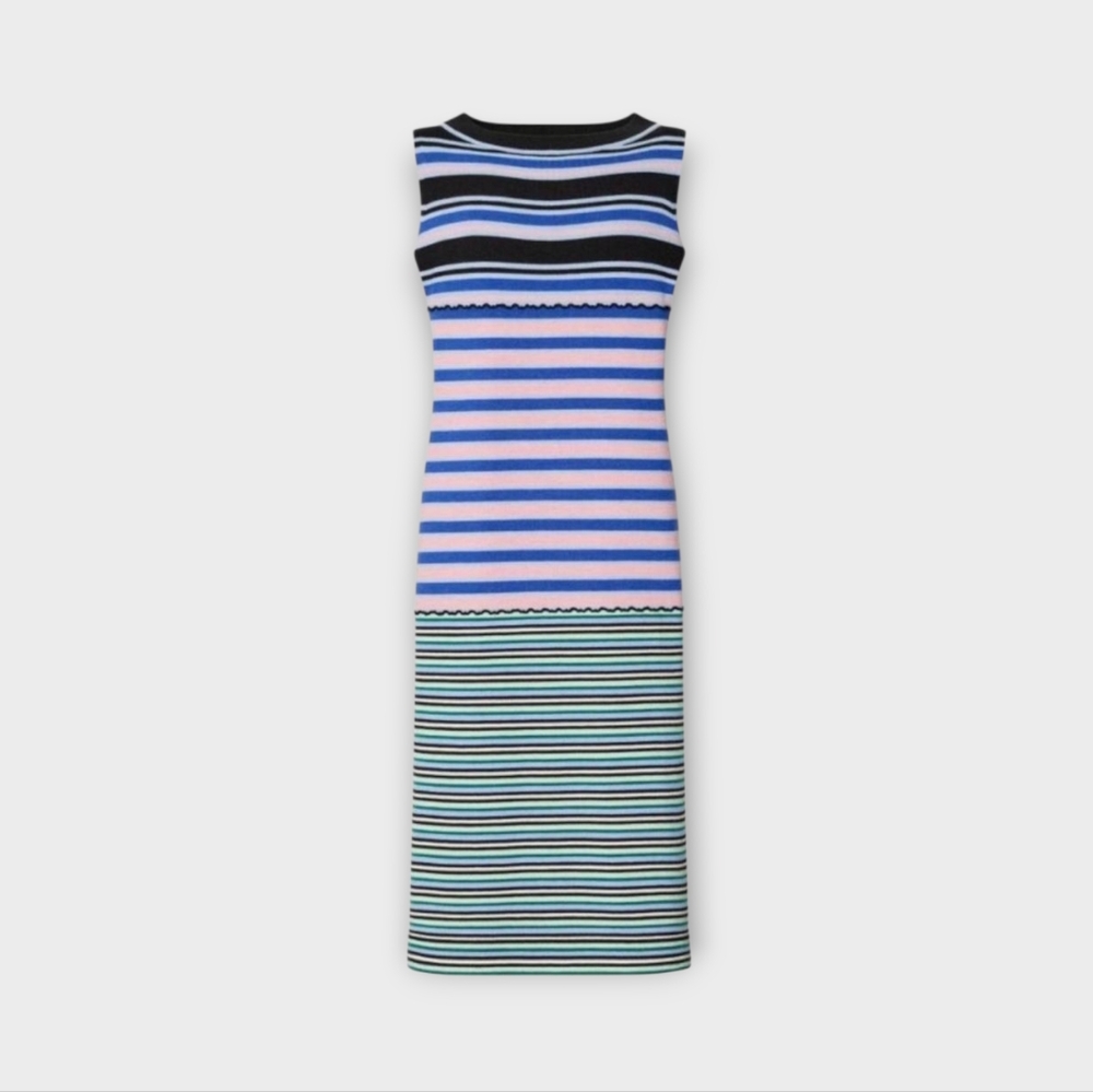Marni Multicolor Striped Sleeveless Wool Blend Midi Dress